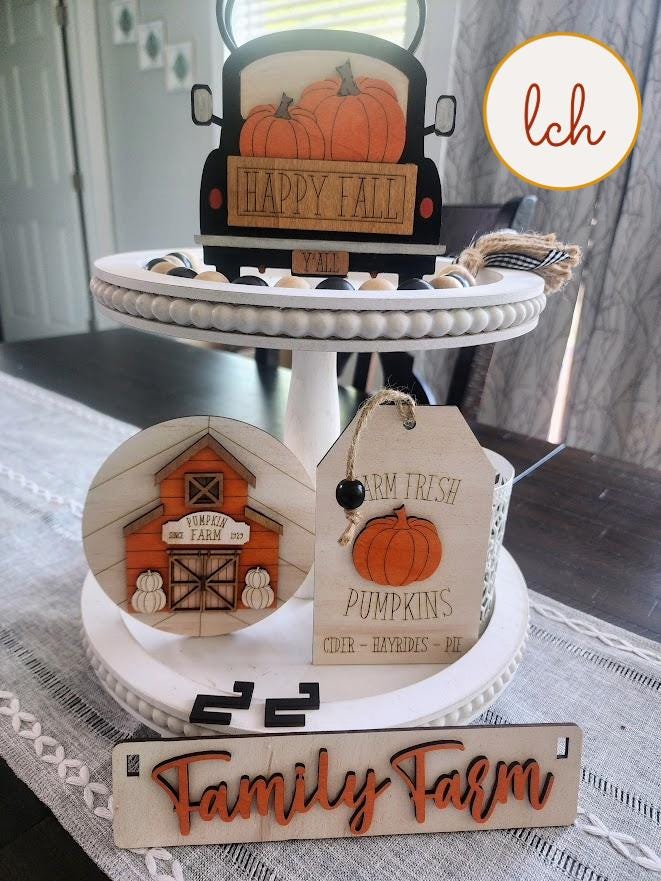 Family Pumpkin Farms Fall Themed Wooden Laser Cut, Hand Painted Wagon & Raised Shelf Sitter Seasonal Insert (insert only)