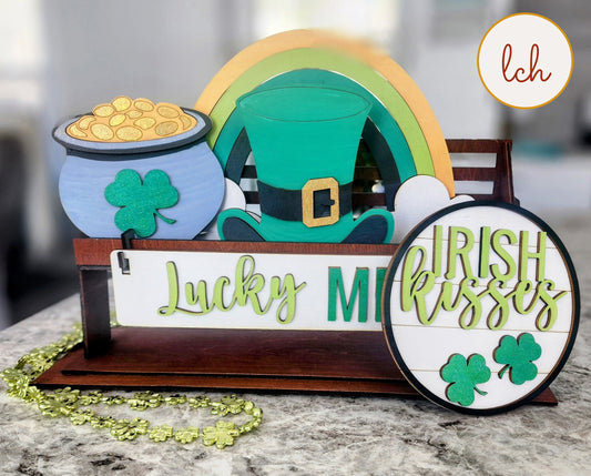 Hand-painted Wooden Lucky Me St. Patrick's Day Shelf Sitter Inserts - Laser Cut Interchangeable Decor for Your Festive Home!