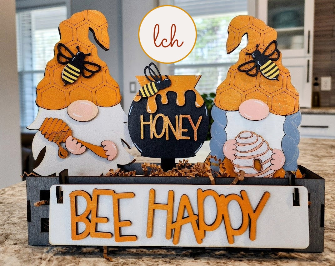 Wooden Wagon Insert with interchangeable gnome décor featuring bee and honey themed decorations from My Store