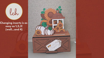 Mr & Mrs Claus Santa House Insert, Interchangeable Trunk & Farmhouse Crate Sign, Hand-Painted Laser Cut Wood Christmas Holiday Decor