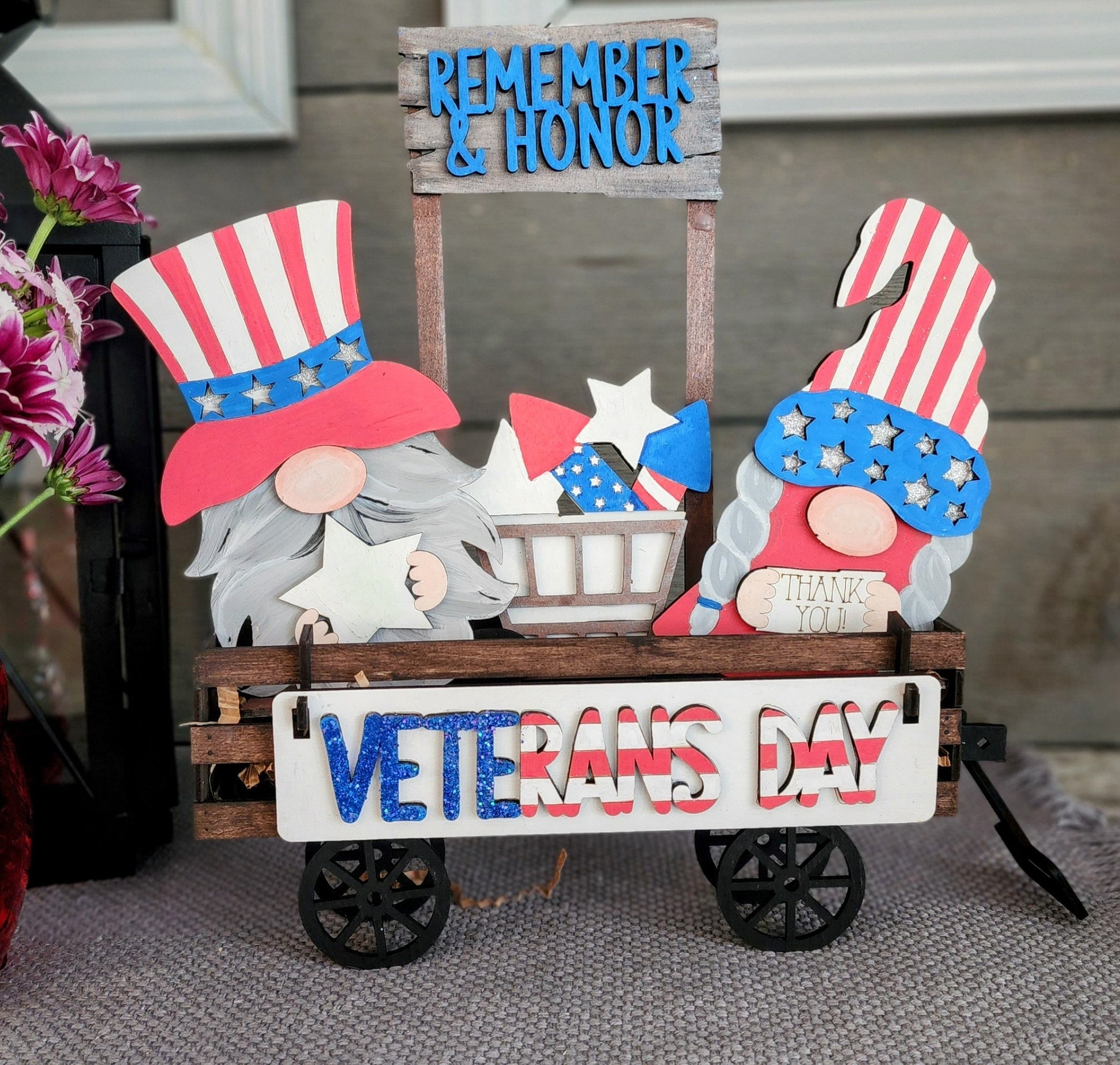 Wooden Wagon Insert with Veterans Day design and USA holiday mantel decoration from My Store